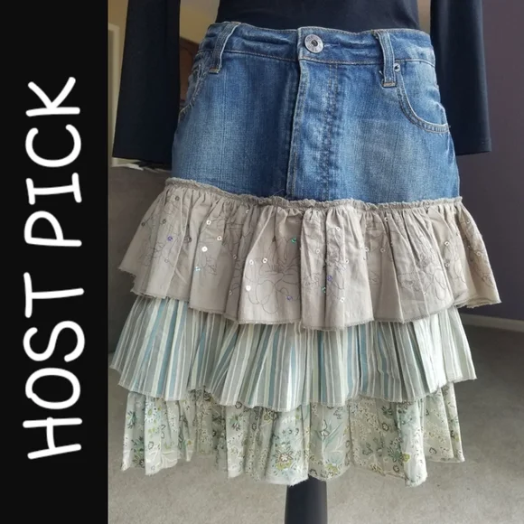 Terranova Ruffled Tiered Cowgirl Denim Skirt from Italy - Picture 17 of 17